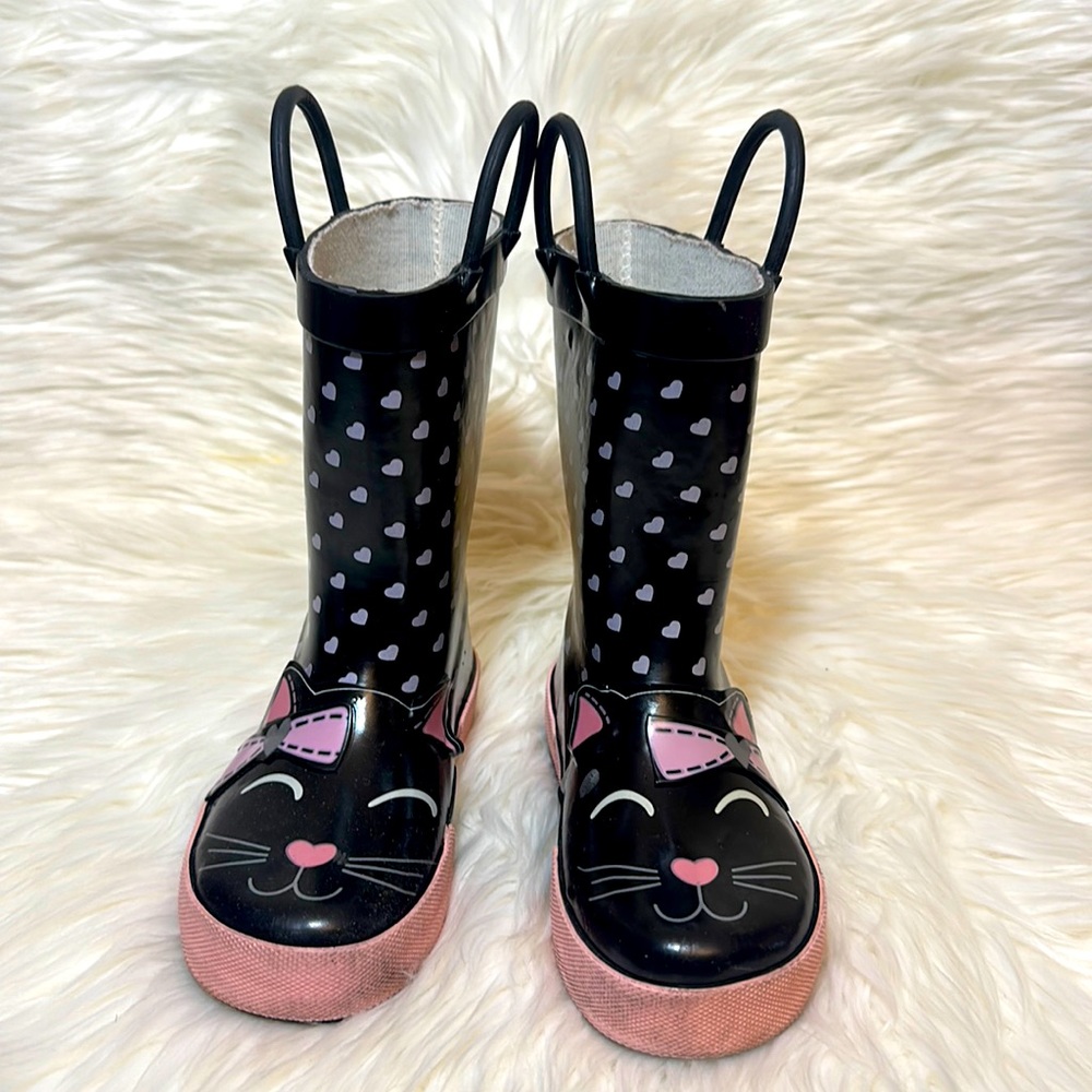Element Black Toddler’s Boots with Cat and Heart Design | Size 8